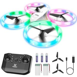 HALIVITA Drones for Kids, RC Drone with Cool Led Lights Mini Remote Control Beginner Drone Indoor Outdoor RC Quadcopter with 3D Flip and 2 Rechargeable Battery Flying Toys Gift for Boys Girls, White