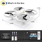 HALIVITA Drones for Kids, RC Drone with Cool Led Lights Mini Remote Control Beginner Drone Indoor Outdoor RC Quadcopter with 3D Flip and 2 Rechargeable Battery Flying Toys Gift for Boys Girls, White