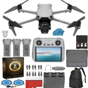 DJI Air 3S Drone Fly More Combo with DJI RC 2 Screen Remote Drone with 4K HDR, 46-Min Max Flight Time, 48MP Bundle with 128 GB Micro SD Card, 3.0 USB Card Reader, Landing Pad, Waterproof Backpack and More