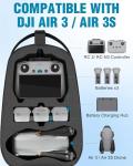 PEKREWS Air 3S Case, Portable Drone Bag Compatible with DJI Air 3, Travel Drone Backpack for DJI RC 2/N3/N2 Remote Controller, Sturdy Waterproof RC 2 Carrying Case for Fly More Combo Accessories