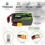 OVONIC 100C 6S 1150mAh 22.2V LiPo Battery for RC FPV Racing Drone Quadcopter - XT60 Plug（2pcs）