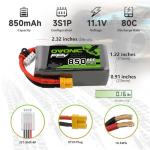 OVONIC Lipo Battery 850mAh 80C 11.1V 3S RC Battery with XT30 Connector for RC Plane DJI Quadcopter RC Airplane RC Helicopter RC Car Truck Boat 2pcs