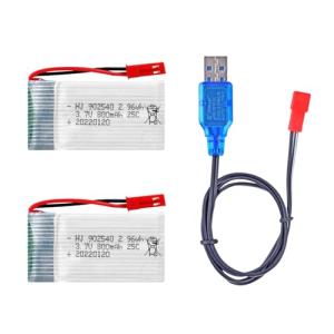Itexkun 2 Pcs 3.7V 800mAh 25C 902540 Rechargeable Lipo Battery JST Plug with USB Charger for X56W X400 X400W X300C X400C X800 HS110 HS200 S670 V950hd S1750 V2450 X500 HJ818H J819S RC Quadcopter
