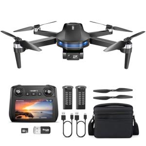 Drone with 2K HD Camera for Adults, GPS Drone with Screen on Controller, 64 Mins Flight, Long Range Transmission, 3 Speed Adjustable, Follow Me, AI Track, AI Night Shot, Auto Return, Lightweight and Foldable RC Drones for Beginner Toy Gifts, Under 249g