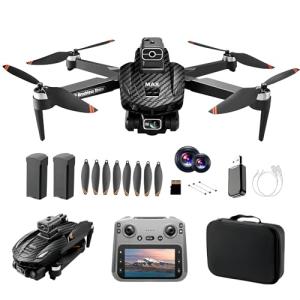 GPS Drone with 4K Dual Cameras & 4.5in Large-Screen Remote - Infrared Obstacle Avoidance, LED Night Lights, Brushless Motors, 2 Rechargeable Batteries, Wi-Fi FPV Real-Time Transmission, Hovering Altitude Hold Mode, GPS Auto Return & Follow Me Mode - Foldable Lightweight RC Airplane Quadcopter for Outdoor/Aerial Photography/Vlogging, Suitable for Beginners