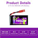 Raebatuol 3.7V Lipo Battery 900mAh JST Plug 932540 for MJX Syma Holy Stone Sky Viper RC Quadcopter Drone X56W X400 X400W X300C X400C X800 HS110 HS200 S670 V950hd S1750 V2450 with Chargrer