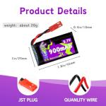 Raebatuol 3.7V Lipo Battery 900mAh JST Plug 932540 for MJX Syma Holy Stone Sky Viper RC Quadcopter Drone X56W X400 X400W X300C X400C X800 HS110 HS200 S670 V950hd S1750 V2450 with Chargrer