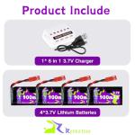 Raebatuol 3.7V Lipo Battery 900mAh JST Plug 932540 for MJX Syma Holy Stone Sky Viper RC Quadcopter Drone X56W X400 X400W X300C X400C X800 HS110 HS200 S670 V950hd S1750 V2450 with Chargrer
