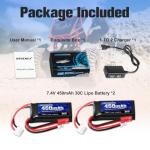 URGENEX 7.4V Lipo 2S 30C 450mAh Rechargeable Lipo with JST & PH2.0 Plug SCX24 with 1to2 USB Charger Fit for Most 1/10, 1/16, 1/18, 1/24 Scale RC Car Truck and RC Drone Airplane