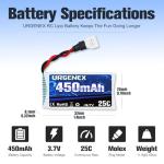 URGENEX 5PCS 3.7V 450mAh Drone Battery 25C 1S Lipo Battery with Molex Plug 5in1 Charger for SYMA Q11 AT-96 TR-C385 TR-P51 TR-F22 H99W H31 H6C H98 Holy Stone HS170G HS170 HS170C HS230 Drone Quadcopter