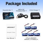 URGENEX 5PCS 3.7V 450mAh Drone Battery 25C 1S Lipo Battery with Molex Plug 5in1 Charger for SYMA Q11 AT-96 TR-C385 TR-P51 TR-F22 H99W H31 H6C H98 Holy Stone HS170G HS170 HS170C HS230 Drone Quadcopter