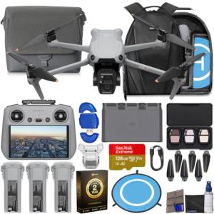 DJI Air 3S Drone with RC 2 Fly More Combo (with Screen) 4K HDR, 45-Min Max Flight Time Bundle with 128GB Memory, Landing Pad, Backpack, Lens Cleaning Kit and More