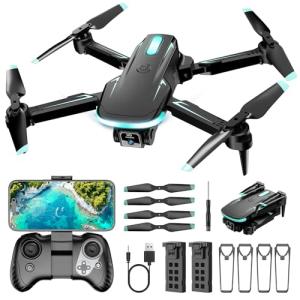 Drone with Camera 1080P HD, FPV Foldable Mini Drone for Beginners Kids Adults Boys Girls, with 2 recharging Batteries, Carrying Case, One Key Start, Stable Hover, Trajectory Flight, Toys Gifts (Black)