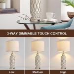 SRJJRS Farmhouse Table Lamps for Bedroom Set of 2, 28" Rustic Bedside Lamp with USB Ports, 3-Way Dimmable Nightstand Table Lamp for Living Room with Linen Drum Shade (Bulbs Included)