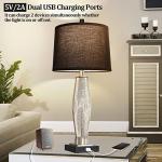 QiMH Table Lamps Set of 2, Bedroom Lamp with USB A+C Charging Ports, Modern Glass Beside Lamps for Living Room Rotary Switches, Black Nightstand Lamp Home Lights Decor (LED Bulbs Included)