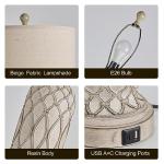 SRJJRS Farmhouse Table Lamps for Bedroom Set of 2, 28" Rustic Bedside Lamp with USB Ports, 3-Way Dimmable Nightstand Table Lamp for Living Room with Linen Drum Shade (Bulbs Included)