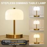 Oneach 9" Cordless Table Lamp, Gold Rechargeable Battery Operated Lamp, 3-Way Stepless Dimming Touch Lamps, Small Glass Bedside Nightstand Light for Bedroom Dining Table Living Room Shelf Decor