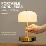 Oneach 9" Cordless Table Lamp, Gold Rechargeable Battery Operated Lamp, 3-Way Stepless Dimming Touch Lamps, Small Glass Bedside Nightstand Light for Bedroom Dining Table Living Room Shelf Decor