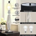 QiMH Table Lamps Set of 2, Bedroom Lamp with USB A+C Charging Ports, Modern Glass Beside Lamps for Living Room Rotary Switches, Black Nightstand Lamp Home Lights Decor (LED Bulbs Included)