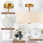Bargeni Semi Flush Mount Ceiling Light Fixture,12.5 inch Drum Flush Mount Ceiling Light,Gold Light Fixtures Ceiling Mount,Cream White with Pleated Fabric Shade,Modern Ceiling Light for Bedroom,Hallway