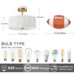 Bargeni Semi Flush Mount Ceiling Light Fixture,12.5 inch Drum Flush Mount Ceiling Light,Gold Light Fixtures Ceiling Mount,Cream White with Pleated Fabric Shade,Modern Ceiling Light for Bedroom,Hallway