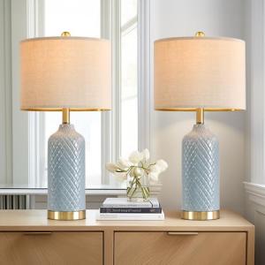 G-SAFAVA 24.25" Modern Ceramic Blue Table Lamps Set of 2 for Living Room, Farmhouse, Bedside, Coastal Bedroom, Side & End Tables
