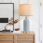 G-SAFAVA 24.25" Modern Ceramic Blue Table Lamps Set of 2 for Living Room, Farmhouse, Bedside, Coastal Bedroom, Side & End Tables