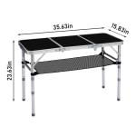 Outdoor Folding Camping Table, 3ft Portable Pinic Table with 3 Adjustable Height, Small Aluminum Patio Side Table