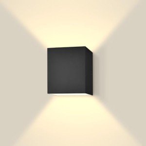 LUXRITE Square LED Up and Down Wall Sconce, Metal, 5CCT 2700K | 3000K | 3500K | 4000K | 5000K, Modern Indoor and Outdoor Wall Light, 15W, 1000LM, IP65 Waterproof, ETL - Black