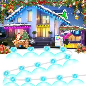 MUCCCUTE Permanent Outdoor Lights for Christmas 200ft RGB House Lights w/App & Remote Control Smart Rainbow LED IP67 Waterproof for Holidays New Year Roof Eaves Garden Décor All Year Around
