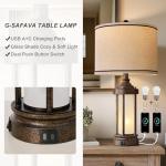 G-SAFAVA 25'' Table Lamp for Living Room Bedroom Farmhouse Metal Lamps with 2 USB Ports, Built-in Frosted Glass Night Light Vintage Industrial Nightstand Bedside End Lamp, 2 Bulbs Included, Bronze