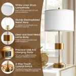 QiMH Gold Table Lamp for Living Room with USB A+C Ports, Bedside Lamps for Bedrooms with Touch Control USB Ports, Modern Nightstand Lamp White Lamp Shade Home Light Decor (2700K LED Bulb Included)
