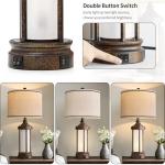 G-SAFAVA 25'' Table Lamp for Living Room Bedroom Farmhouse Metal Lamps with 2 USB Ports, Built-in Frosted Glass Night Light Vintage Industrial Nightstand Bedside End Lamp, 2 Bulbs Included, Bronze