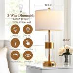 QiMH Gold Table Lamp for Living Room with USB A+C Ports, Bedside Lamps for Bedrooms with Touch Control USB Ports, Modern Nightstand Lamp White Lamp Shade Home Light Decor (2700K LED Bulb Included)