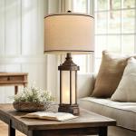 G-SAFAVA 25'' Table Lamp for Living Room Bedroom Farmhouse Metal Lamps with 2 USB Ports, Built-in Frosted Glass Night Light Vintage Industrial Nightstand Bedside End Lamp, 2 Bulbs Included, Bronze