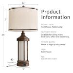 G-SAFAVA 25'' Table Lamp for Living Room Bedroom Farmhouse Metal Lamps with 2 USB Ports, Built-in Frosted Glass Night Light Vintage Industrial Nightstand Bedside End Lamp, 2 Bulbs Included, Bronze