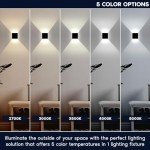 LUXRITE Square LED Up and Down Wall Sconce, Metal, 5CCT 2700K | 3000K | 3500K | 4000K | 5000K, Modern Indoor and Outdoor Wall Light, 15W, 1000LM, IP65 Waterproof, ETL - Black