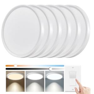 YELIOLED 6 Pack 12 Inch Slim Dimmable LED Flush Mount Ceiling Light Fixtures, 24W 2640LM 3000K/4000K/5000K, House Upgrade Led Lights for Bedroom Hallway Laundry Room Rental Units, 240W Equiv., White