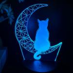 1pc Moon Cat 3D Night Light, 3D Optical Illusion Lamp With Touch, 7-Color Changing Ambient Light For Bedroom