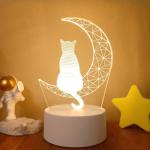 1pc Moon Cat 3D Night Light, 3D Optical Illusion Lamp With Touch, 7-Color Changing Ambient Light For Bedroom