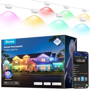Govee Permanent Outdoor Lights Pro, 200ft with 120 RGBIC LED Lights for Daily and Accent Lighting, 75 Scene Modes for Outdoor Decor, IP67 Waterproof, Works with Alexa, Google Assistant, Matter, White