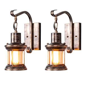 Rustic Wall Light Fixtures, Oil Rubbed Bronze Finish Indoor Vintage Wall Light Industrial Lamp Fixture Glass Shade Farmhouse Metal for Bedroom Living Room(2 Pack)