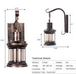 Rustic Wall Light Fixtures, Oil Rubbed Bronze Finish Indoor Vintage Wall Light Industrial Lamp Fixture Glass Shade Farmhouse Metal for Bedroom Living Room(2 Pack)
