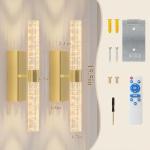 camuucci Battery Operated Gold Wall Sconces Set of 2 Rechargeable Battery Powered Wall Light with 12000mAh Not Hardwired Dimmable Wall Lamp Fixtures for Bedroom Living Room 15.3 Inches