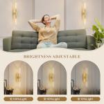 camuucci Battery Operated Gold Wall Sconces Set of 2 Rechargeable Battery Powered Wall Light with 12000mAh Not Hardwired Dimmable Wall Lamp Fixtures for Bedroom Living Room 15.3 Inches