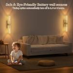 camuucci Battery Operated Gold Wall Sconces Set of 2 Rechargeable Battery Powered Wall Light with 12000mAh Not Hardwired Dimmable Wall Lamp Fixtures for Bedroom Living Room 15.3 Inches