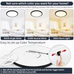 KIWIVIC 20 Inch Flush Mount Ceiling Light, 40W Dimmable LED Fixture 4000LM, 3000K/4500K/6000K Adjustable, Round Ceiling Lamp for Bedroom, Kitchen, Living Room, Dining Room, Bathroom, Black