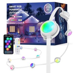 JOH Permanent Outdoor Lights, 200FT with RGB+IC Smart LED Outdoor Lights for House, App & Remote Control, DIY Scene Modes, IP67 Waterproof Christmas Light, Holiday, Party, Halloween Decorations