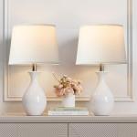 PARTPHONER Table Lamp Set of 2, Modern Ceramic Bedside Lamps for Night Stands, Classic Small Lamp Nightstand Lamp for Bedroom Living Room Desk End Table Rocker Swtich White