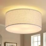 12.6" Modern Close to Ceiling Light with Linen Fabric Drum Shade,3-Light Semi Flush Mount Ceiling Light Fixture,Drum Light Fixtures Ceiling Mount for Kitchen, Bedroom, Bathroom, Living Room, Hallway
